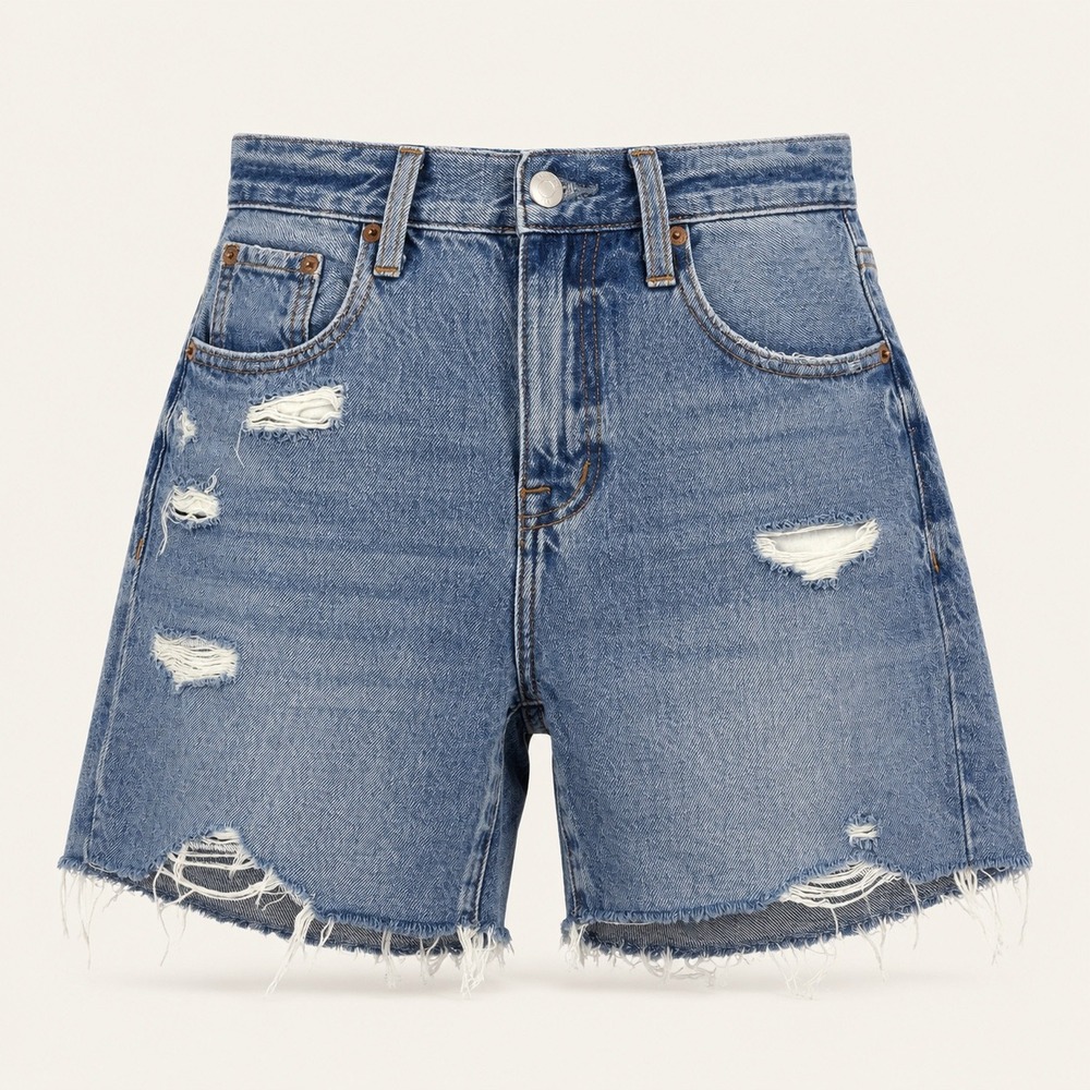 Pistola Keaton Denim Shorts Size 24 Distressed Raw Hem Bermuda Grunge Y2K Edgy